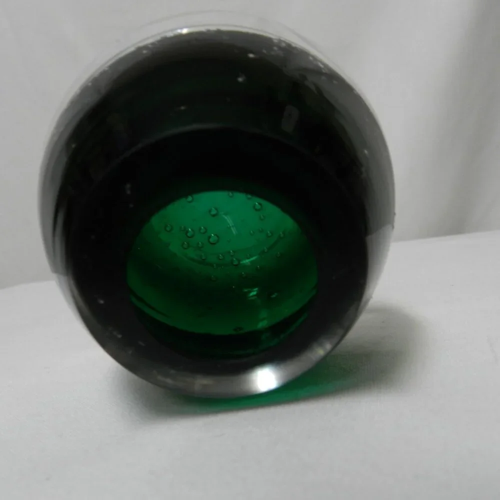 Vintage Poland green Controlled Bubble Tealight candle holder Art Glass 1.5 lbs